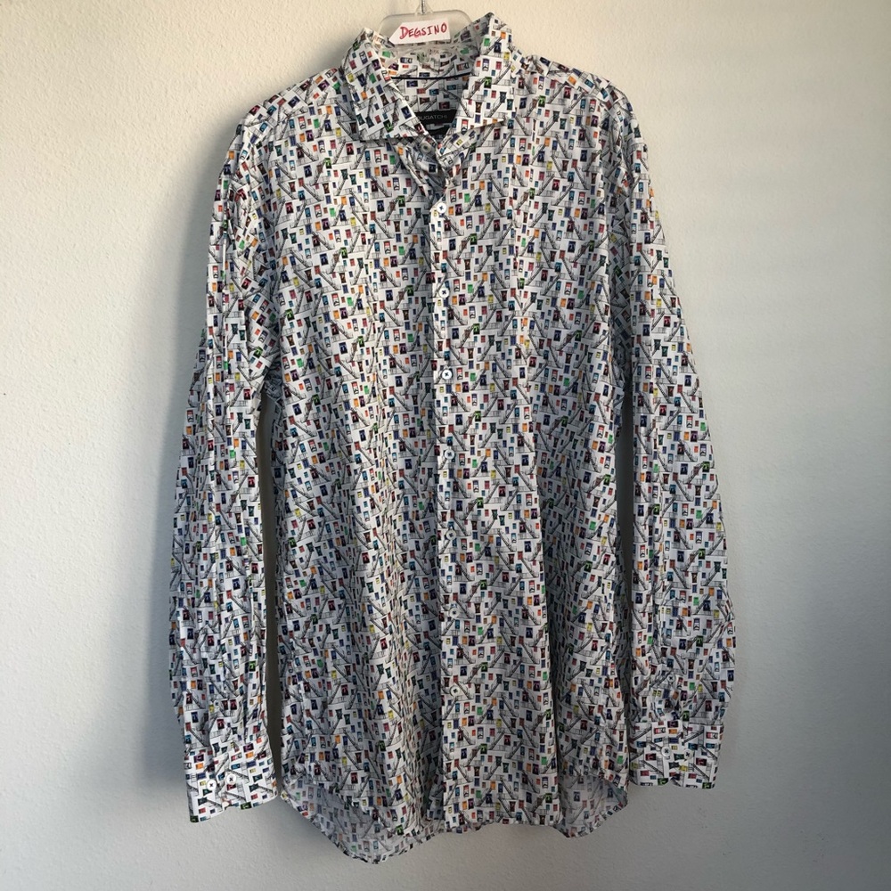 Bugatchi Shaped Fit Window Stairs Ls Button Shirt - image 2